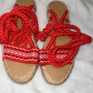 Colorful sandals w/strap up your leg